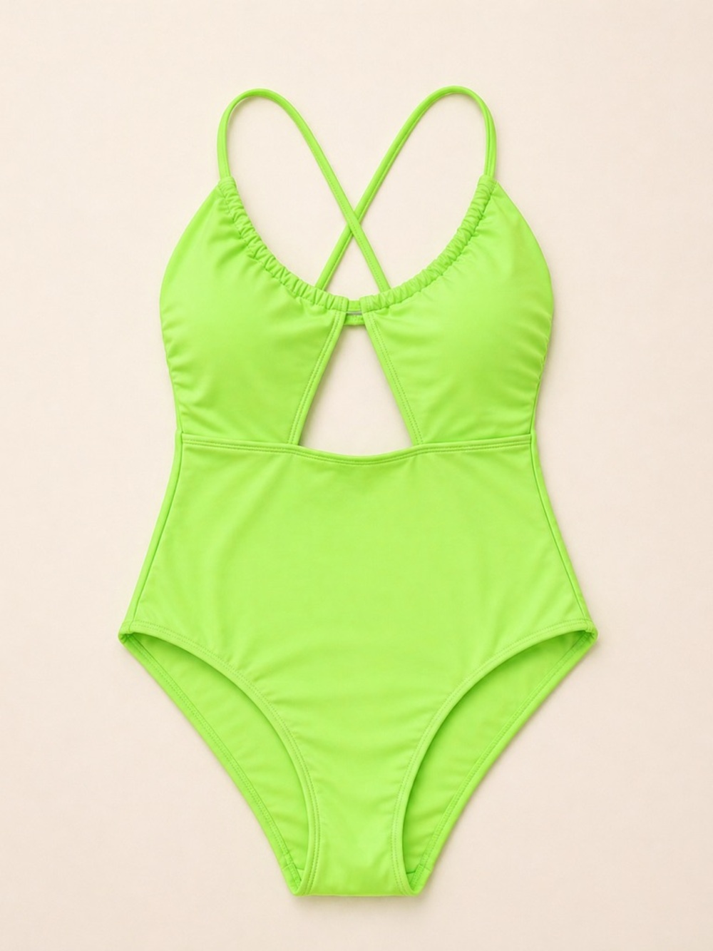 No Boundaries Neon Green One-Piece Swimsuit with Crisscross Back